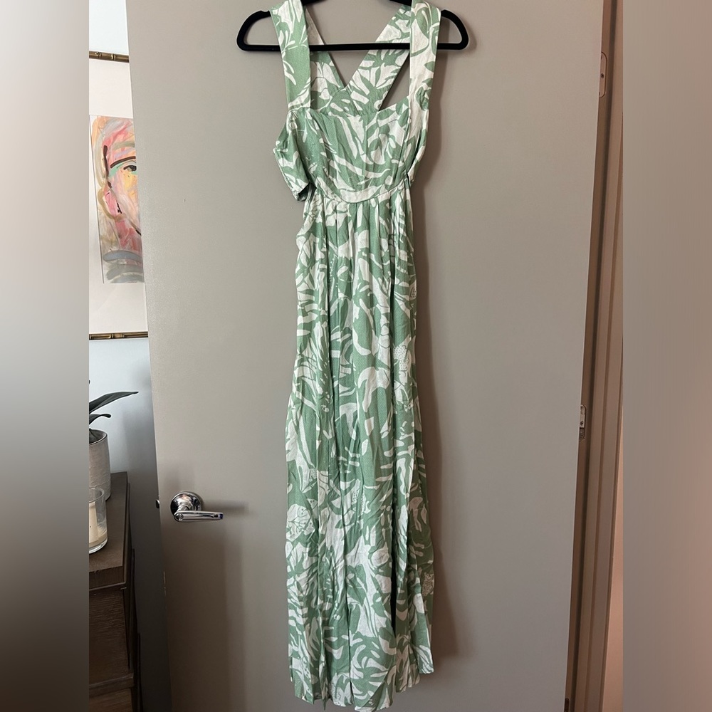 Anthropologie Green/Cream Maxi Dress - Size S